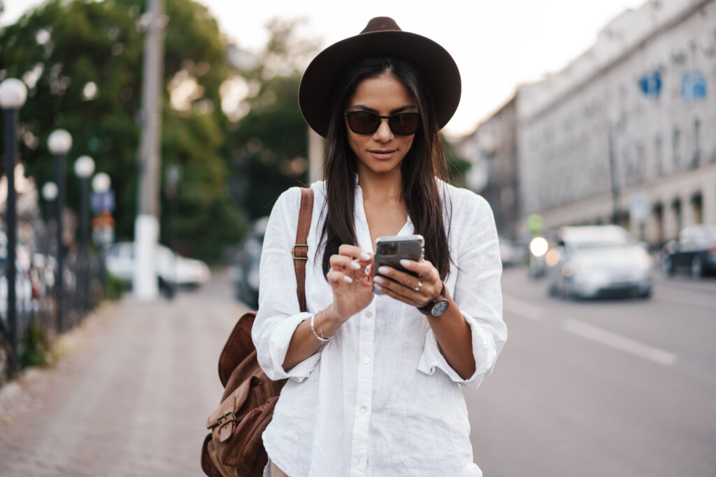 Woman looking through phone